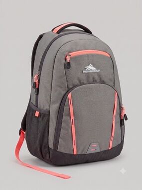 High Sierra Gray & Coral Orange Backpack - Multi-Pocket Laptop School Travel Bag